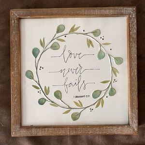 Hobby Lobby Corinthians “Love Never Fails” farmhouse home deco sign (8.5.”x8.5”)